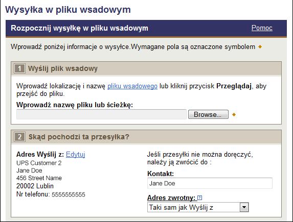 Plik do wysyłki seryjnej Możesz zaimportować serię zawierającą do 250 przesyłek z pliku CSV. Umożliwia to szybkie wysłanie przesyłek zbiorowych do różnych miejsc docelowych.