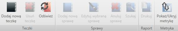 Dodaj nową teczkę - dodawanie nowej teczki. Usuń teczkę - usuwanie istniejącej teczki. Odśwież odświeżenie widoku teczek.