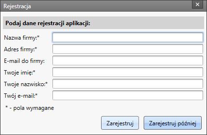 Pierwsze uruchomienie Rejestracja aplikacji W trakcie pierwszego uruchomienia programu BIT Rejestry aplikacja musi zostać zarejestrowana w bazie danych producenta.