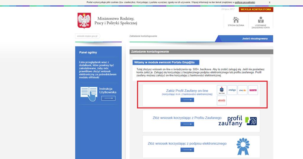 1. Rejestracja w module ewnioski (zakładanie konta) Przechodzimy na stronę: www.empatia.mrpips.gov.pl i wchodzimy w moduł ewnioski: Zostaniemy przekierowani do modułu wniosków. Ważne!