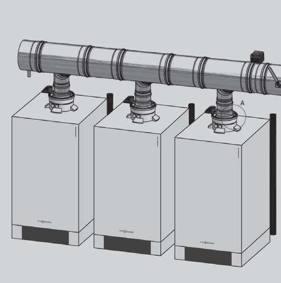 System odprowadzania spalin dla kotłów wiszących Vitodens 200-W pracujących w układzie kaskadowym Dane techniczne instalacja trzykotłowa Dane techniczne instalacja trzykotłowa Instalowanie i wymiary