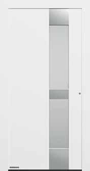 0,50 W/ (m² K)* Wzór 305 Zlicowany uchwyt ze stali nierdzewnej, zagłębienie pod uchwyt standardowo w kolorze drzwi, aplikacje aluminiowe