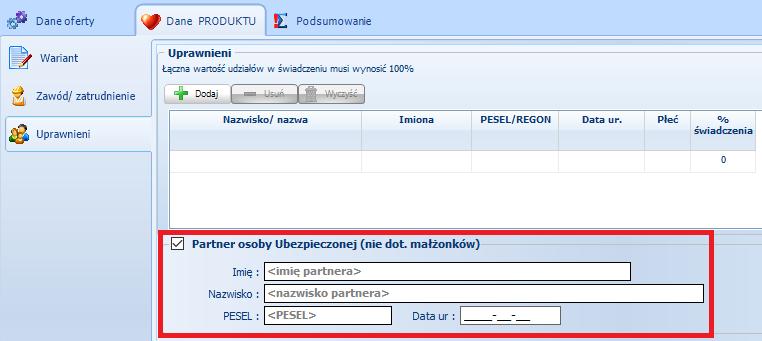 Rejestracja umowy: WARTA DLA CIEBIE I RODZINY - rejestracja nowej polisy dane produktu W