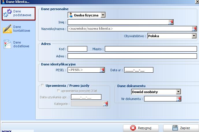 Rejestracja umowy: WARTA DLA CIEBIE I RODZINY - rejestracja Klient dane podstawowe