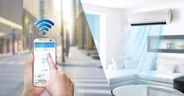 4. FUNKCJE SMART Kontrola gdzielkolwiek jesteś Klimatyzatory Samsung mogą być sterowne za pomocą sieci Wi-Fi, przy pomocy aplikacji Smart Home App na Twoim smartphone.