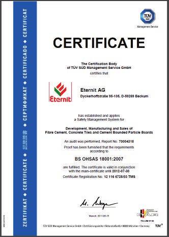 Normy i certyfikaty Oba zakłady produkcyjne posiadają aktualne wersje następujących certyfikatów ISO: ISO 9001 System zarządzania jakością ISO 14001 System zarządzania środowiskowego OHSAS 18001