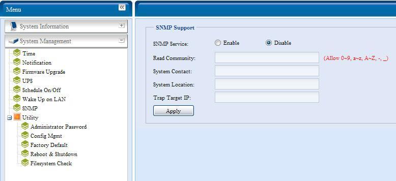 Aby uruchomić funkcję WOL, należy z menu System Managment wybrać opcję Wake-Up On LAN, a następnie przejść do nowo otwartego okna zawierającego poniższe opcje: Enable oraz Disable.