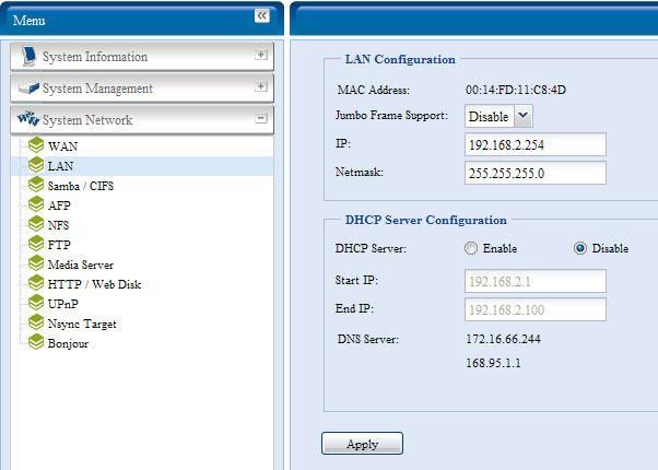 Element MAC Address Jumbo Frame Support IP Netmask Konfiguracja sieci LAN Opis Wyświetla adres MAC dla portu LAN. Włącza / wyłącza funkcję Jumbo Frame Support dla portu LAN. Adres IP portu LAN.