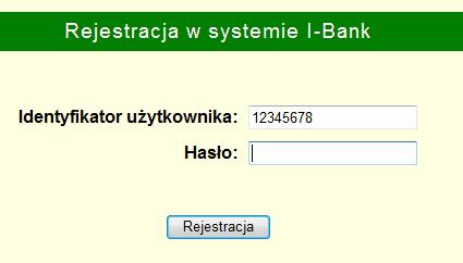 3.1 Logowanie Po wybraniu opcji logowania do systemu I-Bank na ekranie zostanie wyświetlony formularz rejestracji, Rys.