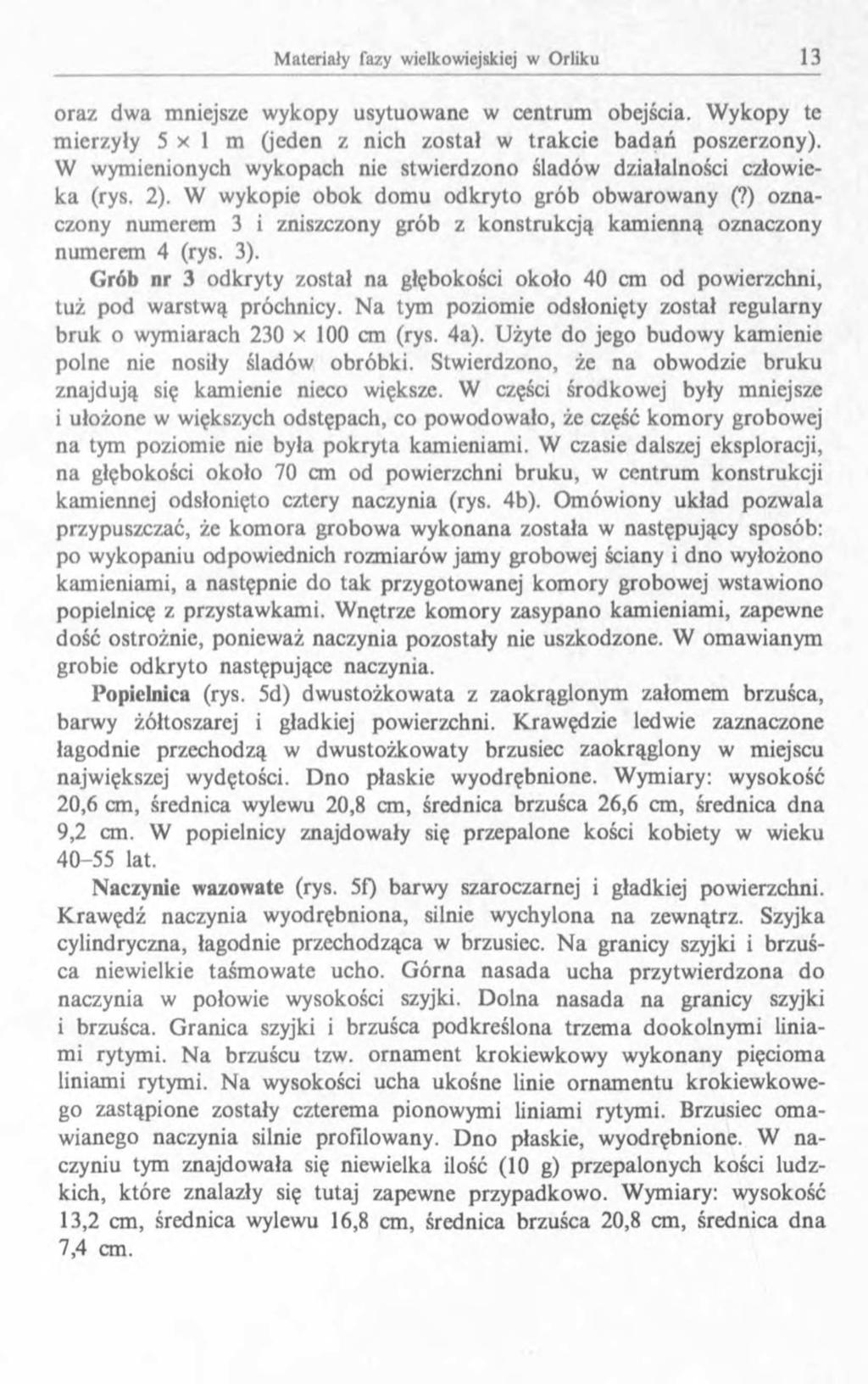 oraz dwa mniejsze wykopy usytuowane w centrum obejścia. Wykopy te mierzyły 5 x 1 m (jeden z nich został w trakcie badań poszerzony).