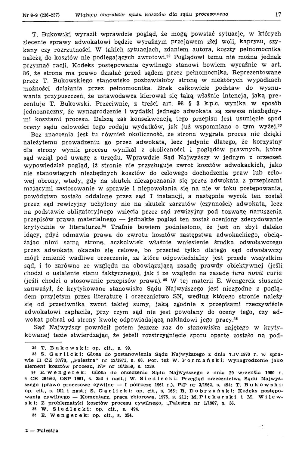 Nr 8-9 (236-237) W iążący charakter spisu kosztów dla sądu procesowego 17 T.