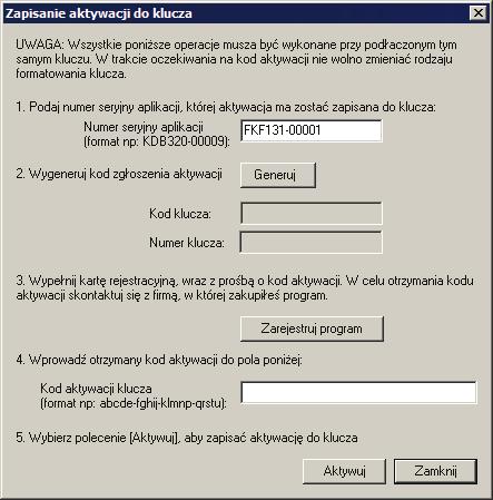 Wprowadzanie kodów aktywacji klucza Klucz sprzętowy otrzymany przy zakupie programu nie zawiera żadnych aktywacji.