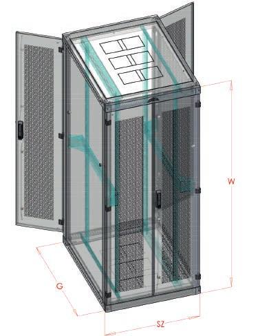 ACE S6 Szafy serwerowe 9 - samodzielny montaż drzwi przednie i tylne dzielone perforowane 80% Wys. użytkowa U x 44,45 MM Wymiary w mm szer. wys. całk. głęb.