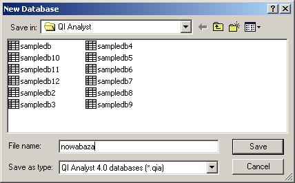 Po zapisaniu bazy pojawi się puste okno aplikacji QI Analyst.