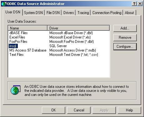 konfiguracji źródła ODBC do serwera InSQL.