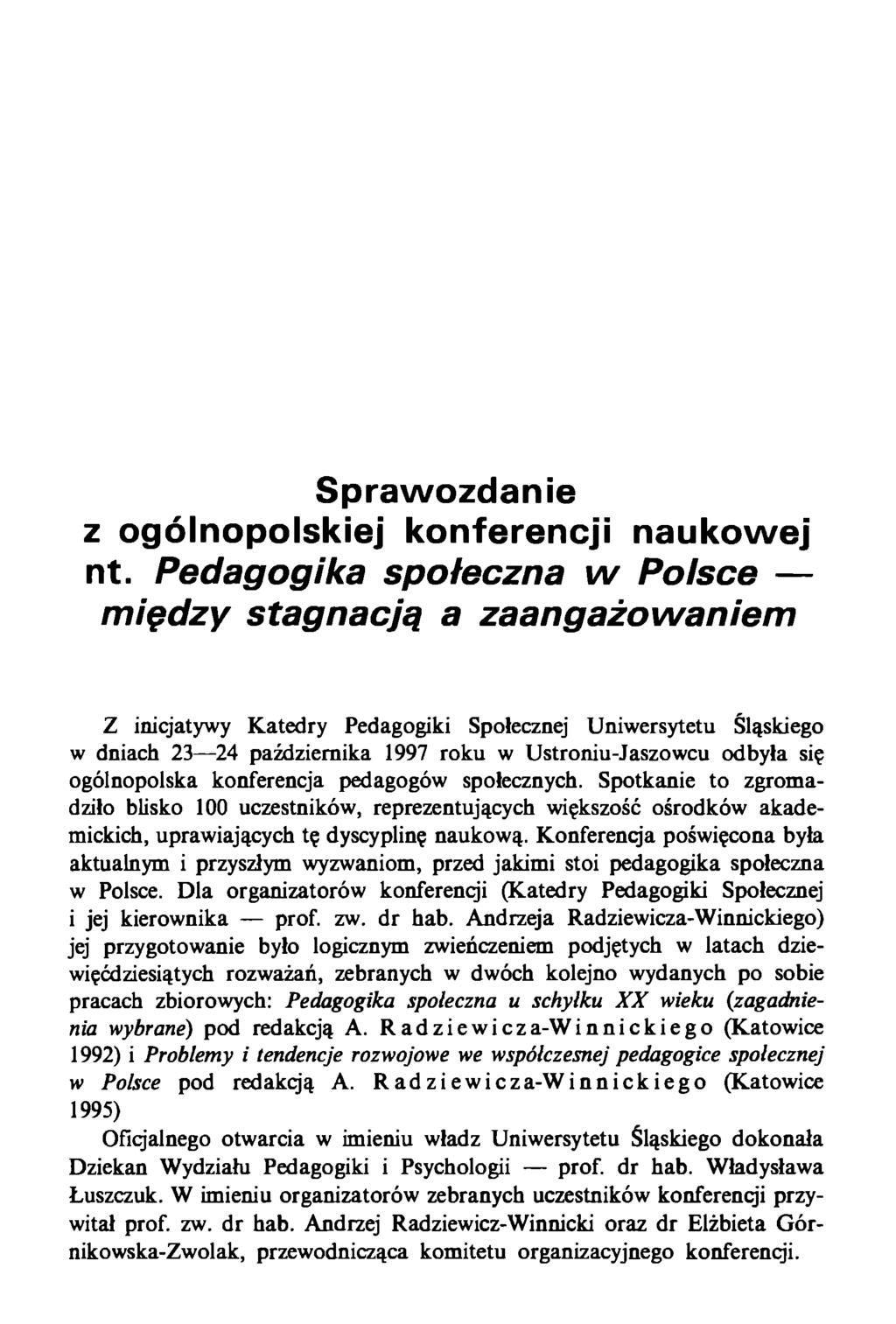 Sprawozdanie z ogólnopolskiej konferencji naukowej nt.