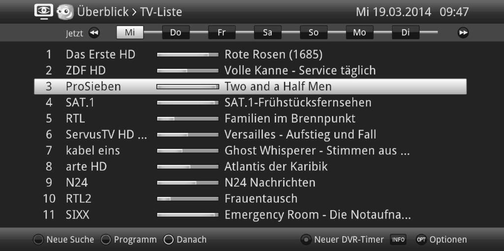 8 Elektroniczny Przewodnik po Programach EPG 1 4 2 3 5 1: Czas rozpoczęcia wybranego programu. Oś czasu, graficzne przedstawienie paska postępu.