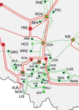 Zastępowanie linii 220 kv liniami 400 kv jako sposób zwiększenia zdolności przesyłowych.