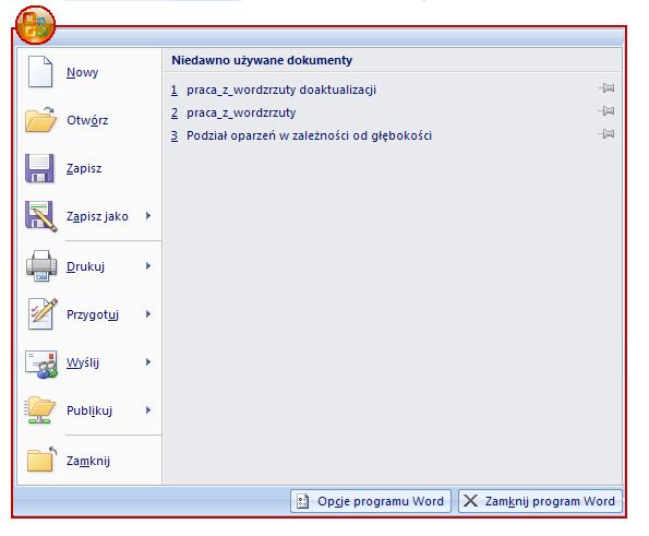 1 Praca w edytorze WORD Interfejs Cały interfejs tworzy pojedynczy mechanizm.