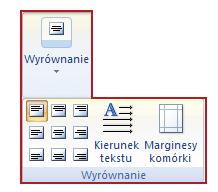 Wyrównywanie tekstu w komórkach: - Zaznaczamy odpowiednie komórki i z grupy Wyrównanie, z karty Układ wybieramy odpowiedni przycisk wyrównujący tekst w komórce Sortowanie danych w tabeli wg