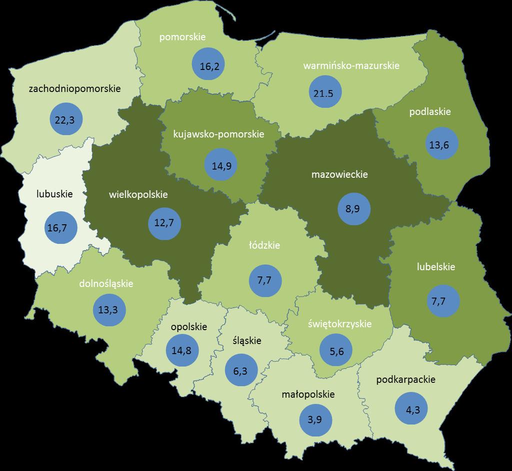 54 Anna Grontkowska, Milena Frania, Stanisław Bagieński Na mapie 1 zobrazowano zrealizowane płatności w ramach działania MR oraz przeciętną powierzchnię gospodarstwa w poszczególnych województwach.