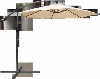 6 żeber ø parasola: 2,5 m ø ramy: 48 mm poprzeczki: 6 szt 12 x 18 mm pokrycie: poliester 180 g/m 2 podstawa: 100 x 100 cm Parasol aluminiowy z