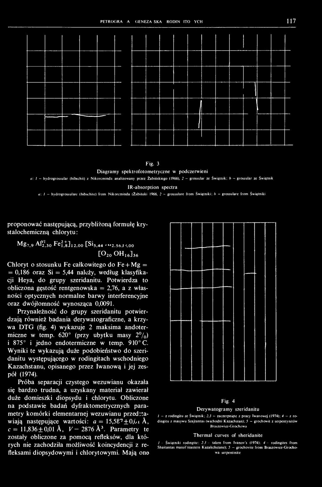 spectra u\ / - hydrogrossulare (hibschite) from Nikorcminda (Żabiński 1966, 2 - grossulare from Świątniki; h - grossulare from Świątniki proponować następującą, przybliżoną formułę krystalochemiczną