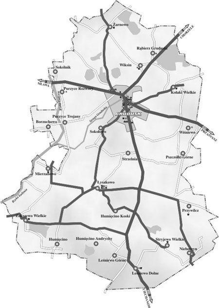 Mapa Gminy Grudusk Znaczną część, bo około 40% powierzchni gminy stanowi Obszar Chronionego Krajobrazu.