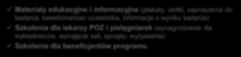 Koszt realizacji programu Koszty opracowania/ realizacji programu obejmują opracowanie i przygotowanie: protokołów postępowania, materiałów edukacyjnych, strategii edukacyjnej, kampanii społecznej