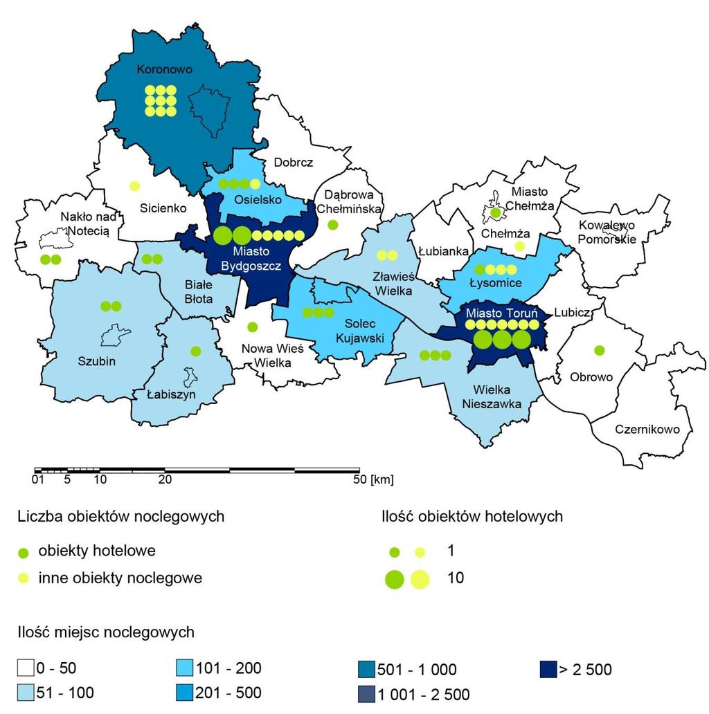 Mapa 29. Baza noclegowa na terenie BTOF (stan na 2012 r.