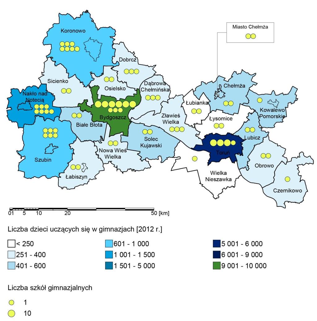 z gm. Osielsko, 18% i 30% z gm. Łysomice, 17% i 28% z gminy Obrowo; 23% i 32% z gm. Wielka Nieszawka; 21% i 27% z gm. Zławieś Wielka.