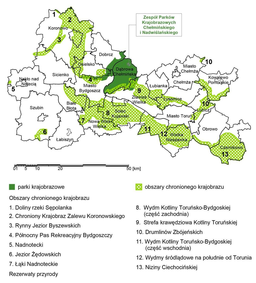 Obszar Chronionego Krajobrazu Jezior Żędowskich, utworzony na mocy Rozporządzenie nr 9/91 Wojewody Bydgoskiego z 14 czerwca 1991 r. Zlokalizowany jest na terenie gminy Szubin.