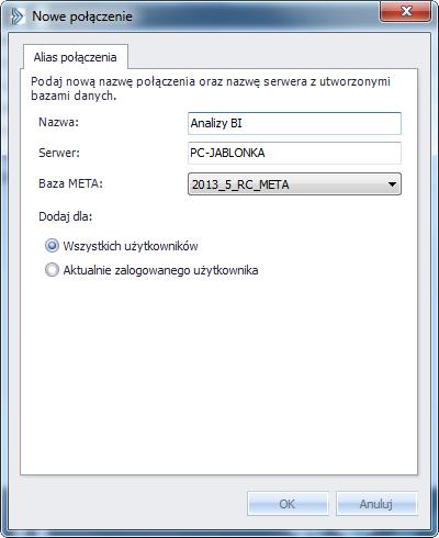 Rysunek 13 Dodawanie nowego połączenia 3. Po dodaniu połączenia można już zalogować się do aplikacji na konto swojego Operatora. 1.5 Konfiguracja serwisu licencji Mobile Do korzystania z aplikacji Comarch ERP Mobilny BI, którą można pobrać ze sklepu Google Play niezbędne jest skonfigurowanie serwisu licencji.