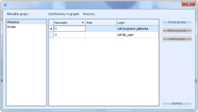 Rysunek 38 Okno zarządzania grupami Układ okna jest podobny do układu znanego z okna zarządzania uprawnieniami.
