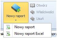 3.3 Raporty 3.3.1 Tworzenie raportu Dodanie nowego raportu jest możliwe po wybraniu przycisku Nowy raport z menu Raporty.