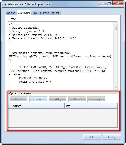 Rysunek 50 Opcje parametrów Po kliknięciu Dodaj pojawia się okno tworzenia nowego parametru.