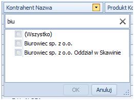 Szybkie wyszukiwanie elementów wymiaru - funkcjonalność działa analogicznie do wyszukiwania miar i wymiarów na liście pól.