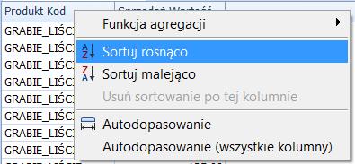 Jednocześnie dla każdego wykorzystanego wymiaru można zastosować filtr elementów, poprzez naciśnięcie ikonki filtru znajdującej się po prawej stronie nagłówka kolumny.