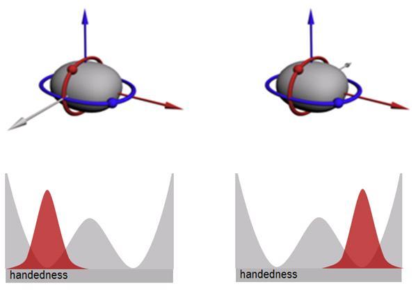 Introduction Spontaneous chiral symmetry breaking There is a double potential well in the parameter of handedness and we create a nucleus in one of the potential minima being either left L>- or