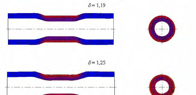 4. Modelowanie numeryczne procesu obciskania obrotowego wyrobów drążonych wzdłużnej oraz ich rozkład pierścieniowy w płaszczyźnie poprzecznej.