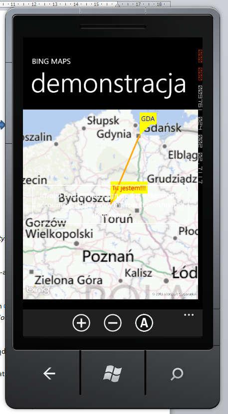 XII. Mapa cz. II znaczniki i trasa 1) Skompiluj, usuń błędy, uruchom, sprawdź testowanie wprowadzonych danych 2) Wróć do kodu strony głównej (MainPage.xaml.cs) 3) Dodaj: a) przestrzeń nazw System.