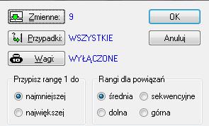 Na tych przekształconych zmiennych, za pomocą polecenia Zmienne/Ranguj lub Standaryzuj, możemy ujednolicić zakres ich wartości.