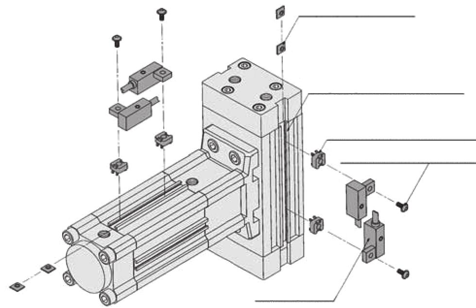 Parametry techniczne czujników położenia Stosowane czujniki Miejsce montażu czujnika Przyłącze elektryczne, specjana funkcja kabel zatopiony, pionowy kabel zatopiony, osiowy wtyk Model D-A7, A80