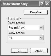 INSTALACJA OPROGRAMOWANIA 4 5 6 Kliknij przycisk "Ustaw status tacy" i wybierz rozmiar papieru załadowanego w każdym podajniku.