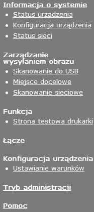 Ustawienia PCL: Zestaw znaków PCL, czcionka, kod papieru i inne ustawienia.