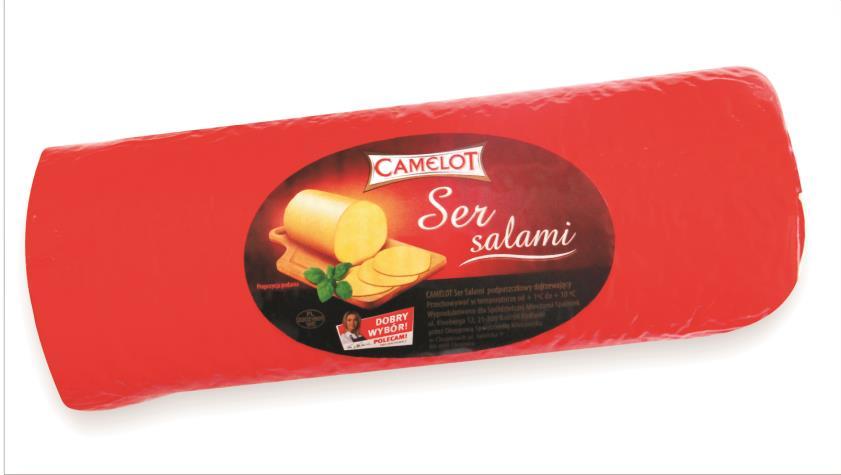 SALAMI CAMELOT Producent: marka własna DC Typ sera: Salami Opis: łagodny, lekko kwaskowy smak, delikatny miąższ z maleńkimi dziurami