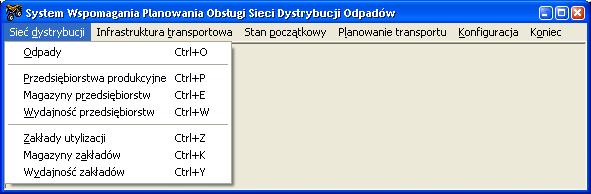 146 Krzysztof Bzdyra, Mariusz Mądry Sieć dystrybucji: menu, z którego dostępne są funkcje umożliwiające wprowadzanie do systemu elementów