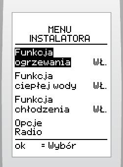 (nastawa fabryczna: 30 C). Korekcja temperatury otoczena Regulacja modulacyjna Wybrać wartość mędzy +/- 5 C ze skokem co 0,5 C. (nastawa fabryczna: 0 C). Włączyć lub wyłączyć (nastawa fabryczna: WŁ).