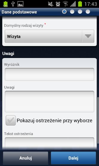 Dodawanie kontrahenta ewidencja Domyślny rodzaj wizyty, jest proponowany podczas wykonywania wizyt. Definicji dokonujemy w systemie centralnym, domyślne wartości to wizyta, e-mail i telefon.