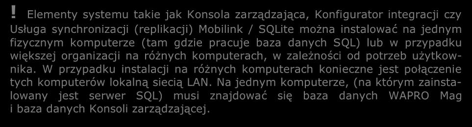 KOMPUTER B WAPRO Mag, WAPRO Mobile Konsola zarządzająca KOMPUTER C WAPRO Mobile Windows KOMPUTER D WAPRO Mobile Windows KOMPUTER E Usługi synchronizacji Windows Mobilink i/lub Android SQLite!